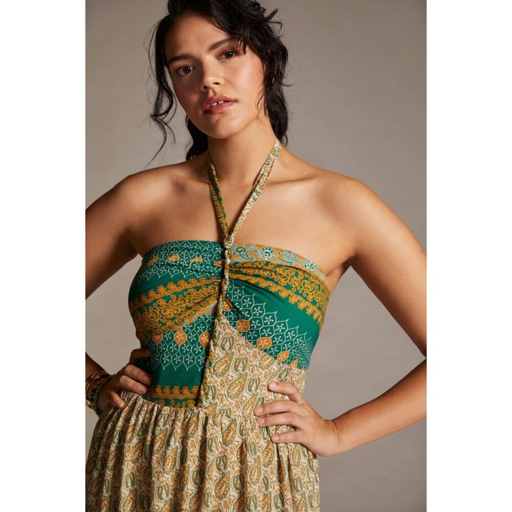 TINY Anthropologie Green Paisley Twist Halter Maxi Dress - Picture 3 of 8